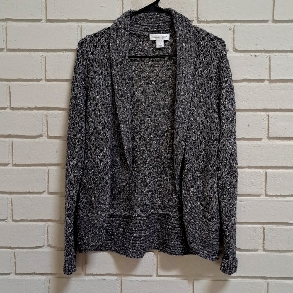 Christopher & Banks Black,Gray,White W/Silver Tinsel Sweater Cardigan. Sz Small